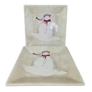 Oneida Snowmates Snowman Debbie Taylor-Kerman Square Plate 10” Set Of 2 Cream